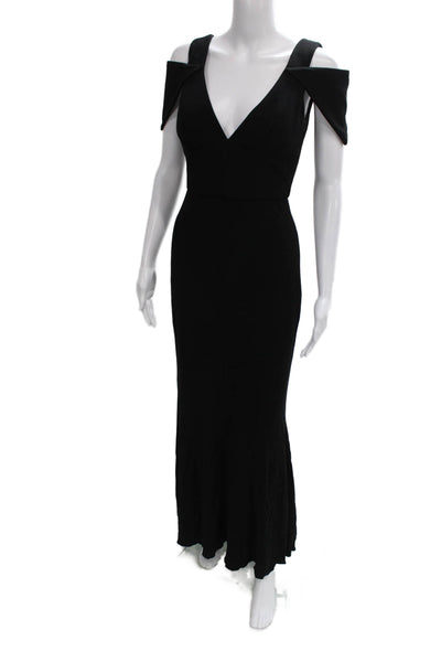 ABS by Allen Schwartz Women Maxi Dress Black Rayon V Neck Sleeveless Zip Size S
