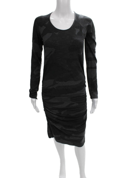 Monrow Womens Maternity T-Shirt Dress Gray Camo Long Sleeve Scoop Neck Size S