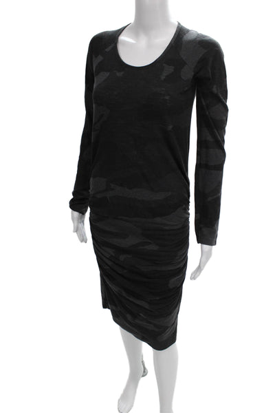 Monrow Womens Maternity T-Shirt Dress Gray Camo Long Sleeve Scoop Neck Size S