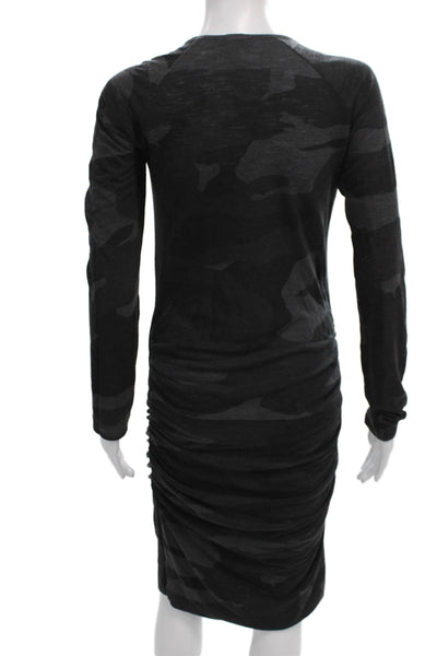 Monrow Womens Maternity T-Shirt Dress Gray Camo Long Sleeve Scoop Neck Size S