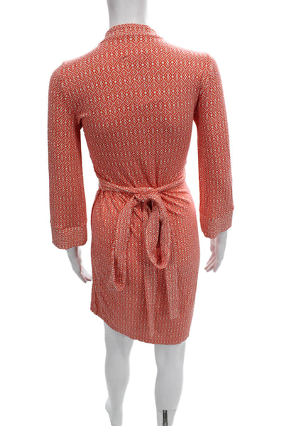 C Wonder Women Wrap Dress Orange Geometric 3/4 Sleeve V-Neck Size XS