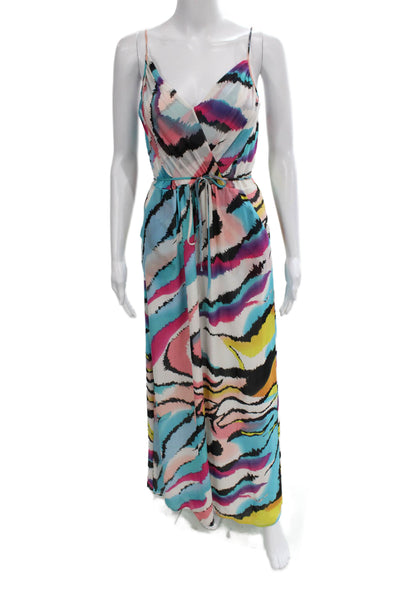 Yumi Kim Women Multicolor Abstract Silk V-Neck Sleeveless Maxi Dress Size XS