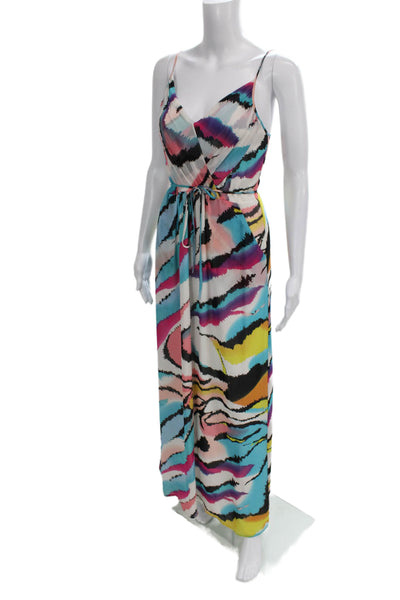 Yumi Kim Women Multicolor Abstract Silk V-Neck Sleeveless Maxi Dress Size XS