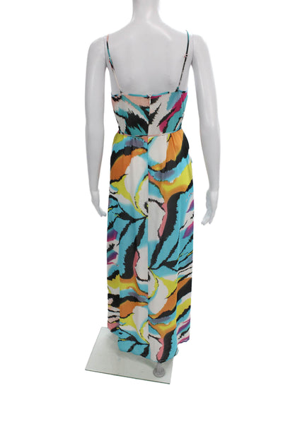 Yumi Kim Women Multicolor Abstract Silk V-Neck Sleeveless Maxi Dress Size XS