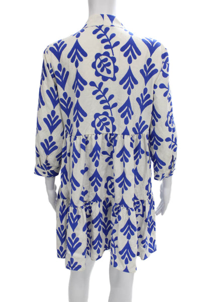 Zara Women Shift Dress Blue Floral V-Neck 3/4 Sleeve Short Size S