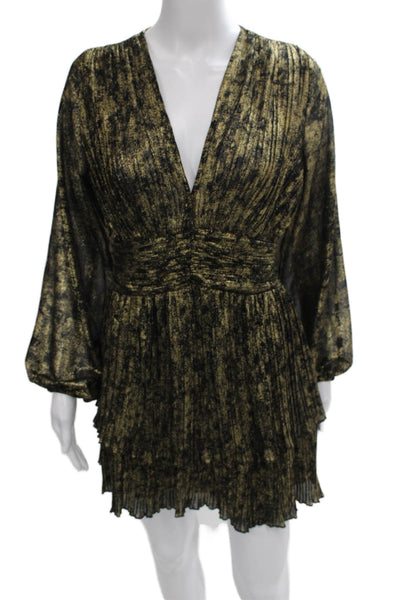 Zara Women Mini Black V-Neck Long Sleeve Zip Dress Polyester Size S