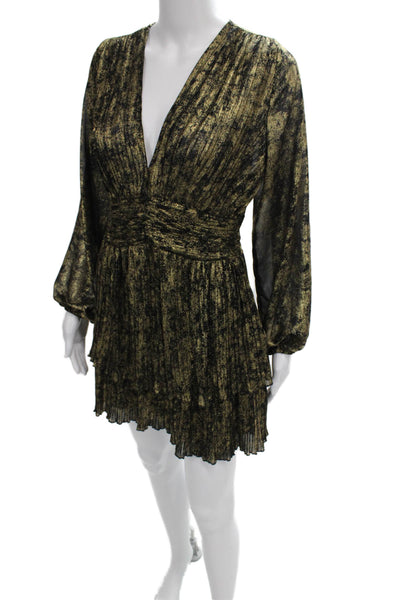 Zara Women Mini Black V-Neck Long Sleeve Zip Dress Polyester Size S