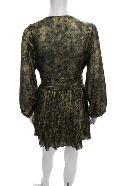 Zara Women Mini Black V-Neck Long Sleeve Zip Dress Polyester Size S