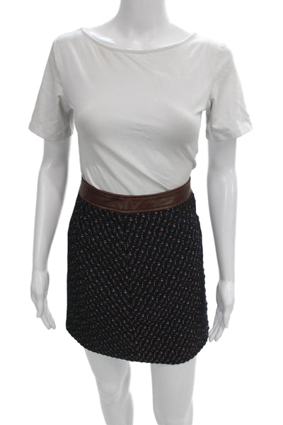 Theory Womens Mini Skirt Blue Geometric Polyester Zip Knee Length Size 0