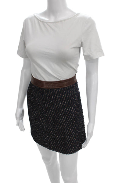 Theory Womens Mini Skirt Blue Geometric Polyester Zip Knee Length Size 0