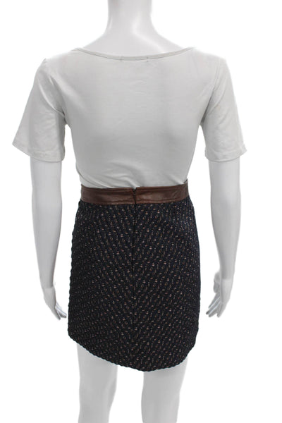 Theory Womens Mini Skirt Blue Geometric Polyester Zip Knee Length Size 0