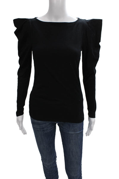 AG Adriano Goldschmied Women Blouse Black Cotton Boat Neck Long Sleeve Size XS