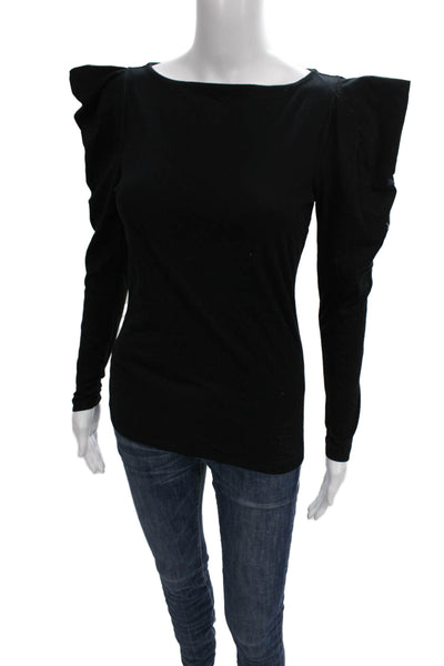 AG Adriano Goldschmied Women Blouse Black Cotton Boat Neck Long Sleeve Size XS