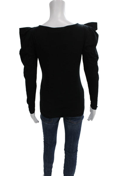 AG Adriano Goldschmied Women Blouse Black Cotton Boat Neck Long Sleeve Size XS