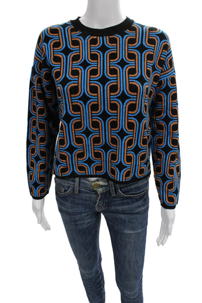 Vicolo Womens Black Geometric Viscose Pullover Long Sleeve Size One Size