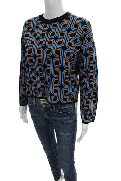 Vicolo Womens Black Geometric Viscose Pullover Long Sleeve Size One Size
