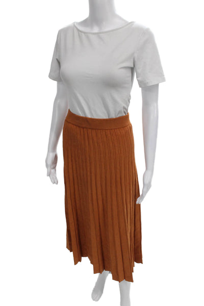 Jonathan Simkhai Women Pleated Skirt Orange Midi Size S