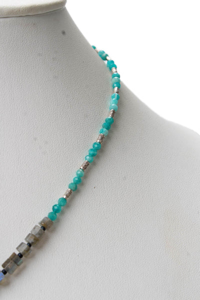 Designer Womens 925 Silver Labradorite + Apatite Beaded Pendant Necklace 18" 14g