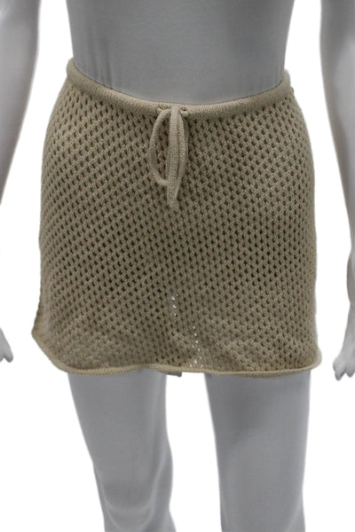 ONIA Womens Mini Skirt Beige Crochet Knit Drawstring Size S