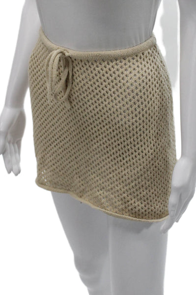 ONIA Womens Mini Skirt Beige Crochet Knit Drawstring Size S