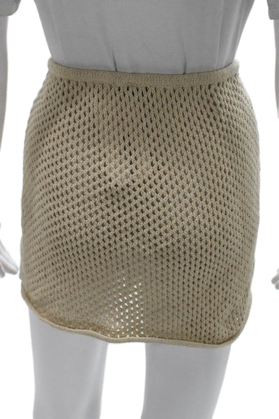 ONIA Womens Mini Skirt Beige Crochet Knit Drawstring Size S