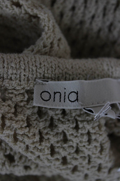 ONIA Womens Mini Skirt Beige Crochet Knit Drawstring Size S