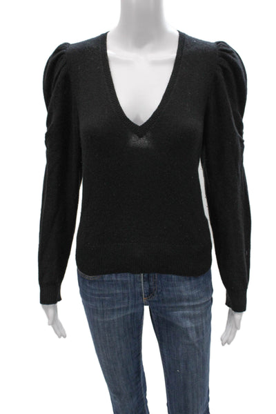 Frame Womens Black 100% Cashmere V Neck Long Sleeve Pullover Sweater Size S