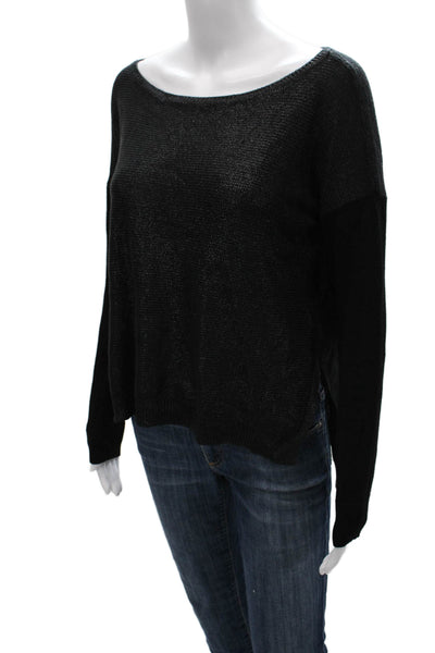 Karen Millen Womens Black Cotton Boat Neck Pullover Sweater Long Sleeve Size 2