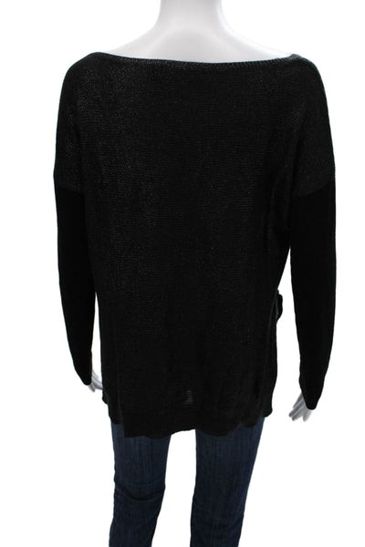 Karen Millen Womens Black Cotton Boat Neck Pullover Sweater Long Sleeve Size 2