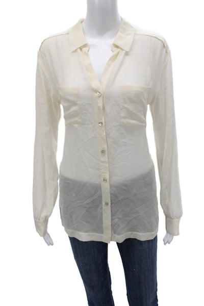 Brochu Walker Women Silk Collared Button Long Sleeve Ivory Basic Blouse Size M