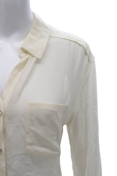 Brochu Walker Women Silk Collared Button Long Sleeve Ivory Basic Blouse Size M