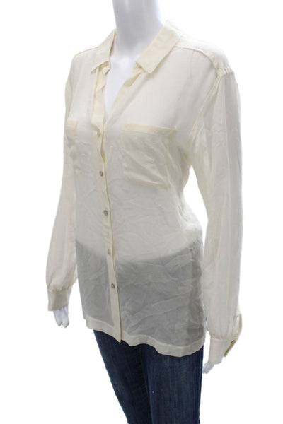 Brochu Walker Women Silk Collared Button Long Sleeve Ivory Basic Blouse Size M