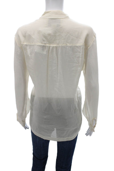 Brochu Walker Women Silk Collared Button Long Sleeve Ivory Basic Blouse Size M