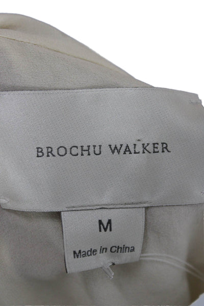 Brochu Walker Women Silk Collared Button Long Sleeve Ivory Basic Blouse Size M