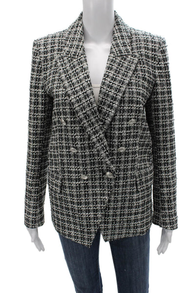 Elie Tahari Womens Black Check Blazer Button Size S
