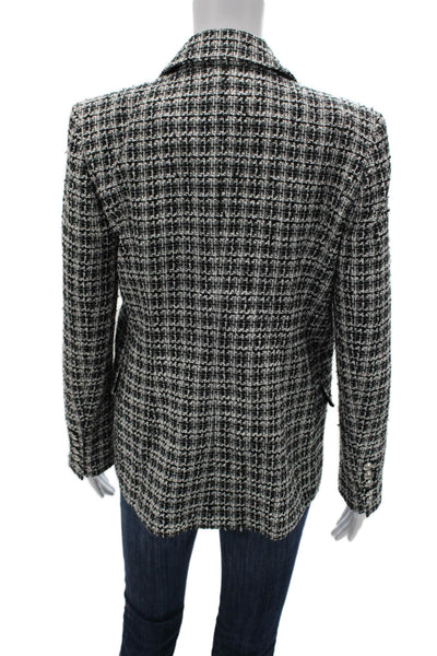 Elie Tahari Womens Black Check Blazer Button Size S