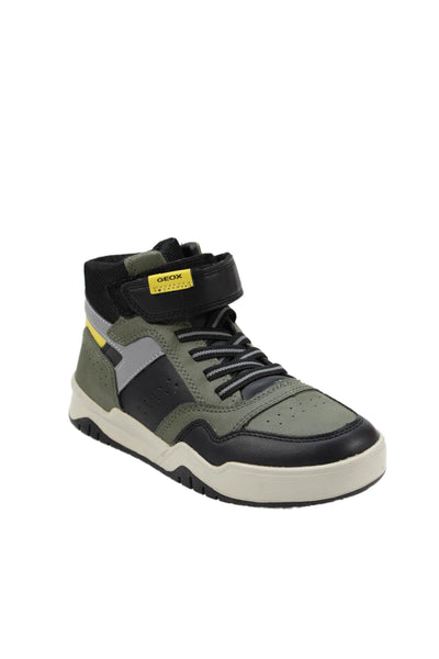 Geox Childrens Boys Leather High Top Sneakers Green Black Size 3
