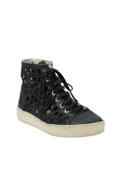 Chanel Womens Leather Eyelet High Top Lace Up Sneakers Black Size 36 6