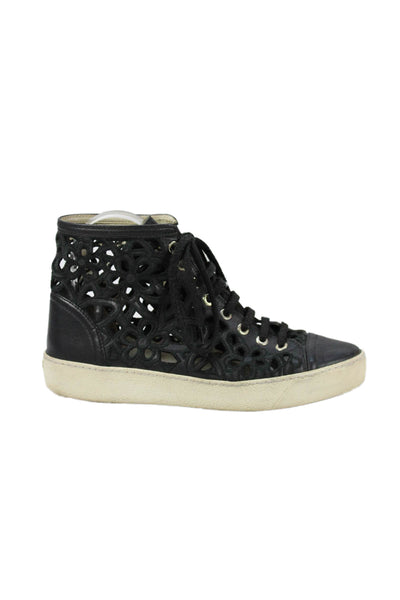 Chanel Womens Leather Eyelet High Top Lace Up Sneakers Black Size 36 6