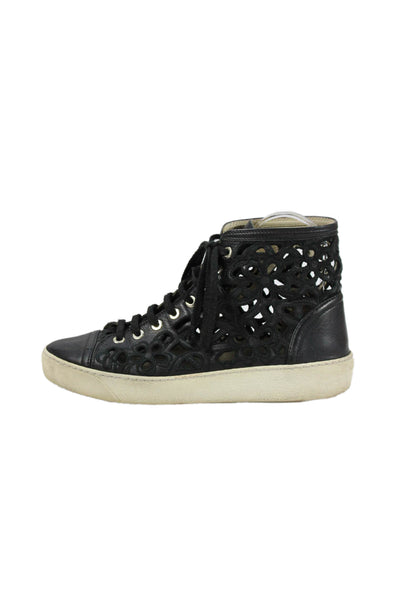 Chanel Womens Leather Eyelet High Top Lace Up Sneakers Black Size 36 6