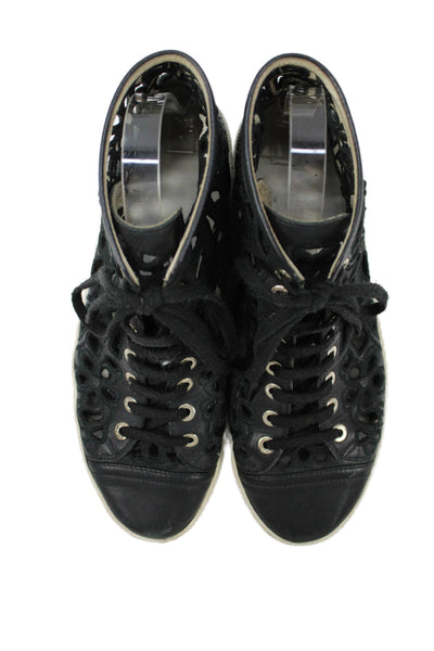 Chanel Womens Leather Eyelet High Top Lace Up Sneakers Black Size 36 6