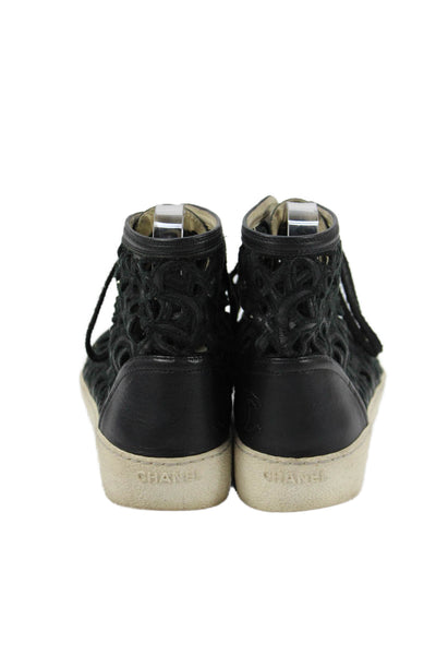 Chanel Womens Leather Eyelet High Top Lace Up Sneakers Black Size 36 6