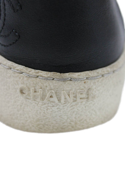 Chanel Womens Leather Eyelet High Top Lace Up Sneakers Black Size 36 6