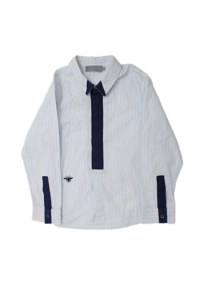 Dior Childrens Boys Striped Button Down Dress Shirt Blue Cotton Size 4