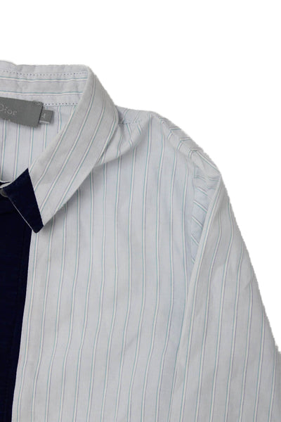 Dior Childrens Boys Striped Button Down Dress Shirt Blue Cotton Size 4