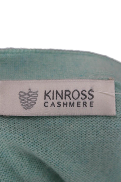 Kinross Cashmere Women Pullover Sweater Green Boat Neck 3/4 Sleeve Size S