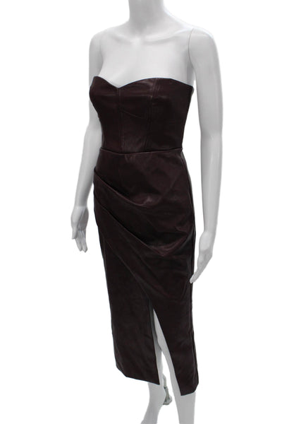 Bardot Womens Bodycon Dress Red Faux Leather Sweetheart Sleeveless Zip Size 6