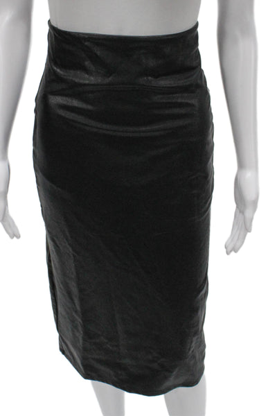 Commando Womens Faux Leather Straight Pencil Skirt Black Pull On Midi Size M