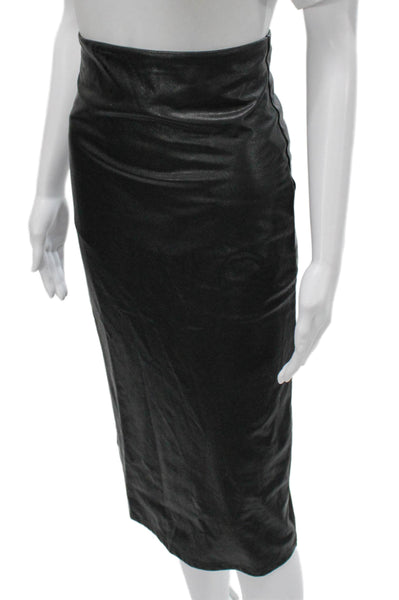 Commando Womens Faux Leather Straight Pencil Skirt Black Pull On Midi Size M