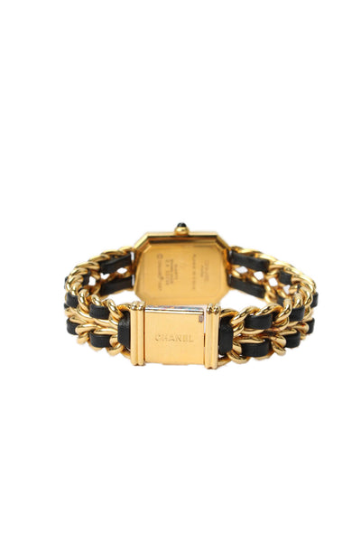 Chanel Womens Vintage Gold Tone Black Leather Priemere Rock Quartz Watch 20mm